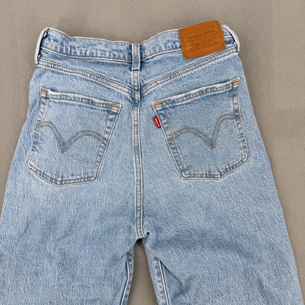 Levis Ribcage Straight Ankle Jeans 28 Cotton Distressed Light Wash Stretchy - Picture 6 of 16